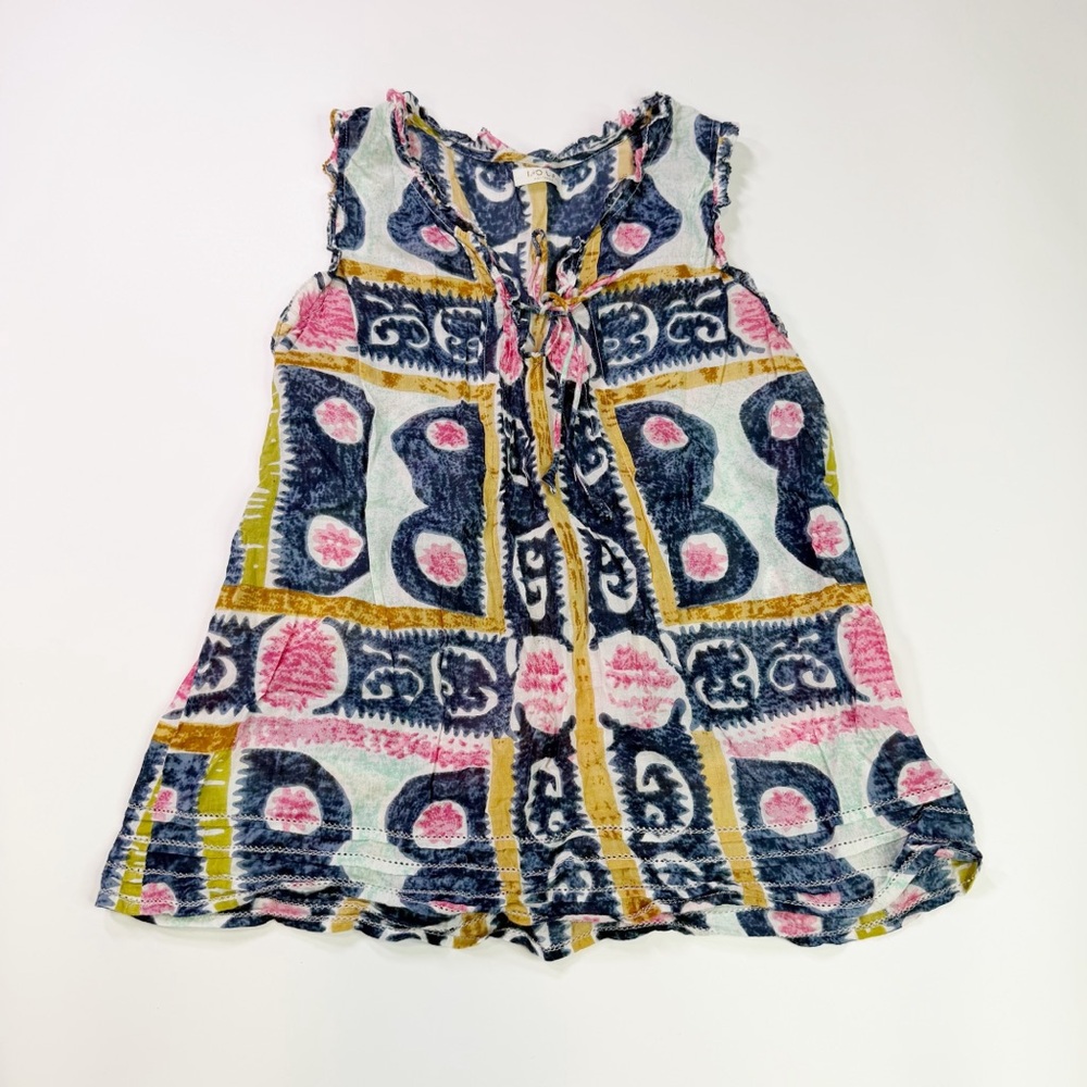 Lola Abstract Floral Ikat Patchwork Global Tribal Eclectic Boho Artsy Tunic Top